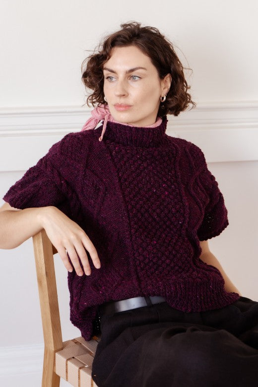 Short Sleeve Handknit Aran Box Jumper-Jumper-STABLE of Ireland