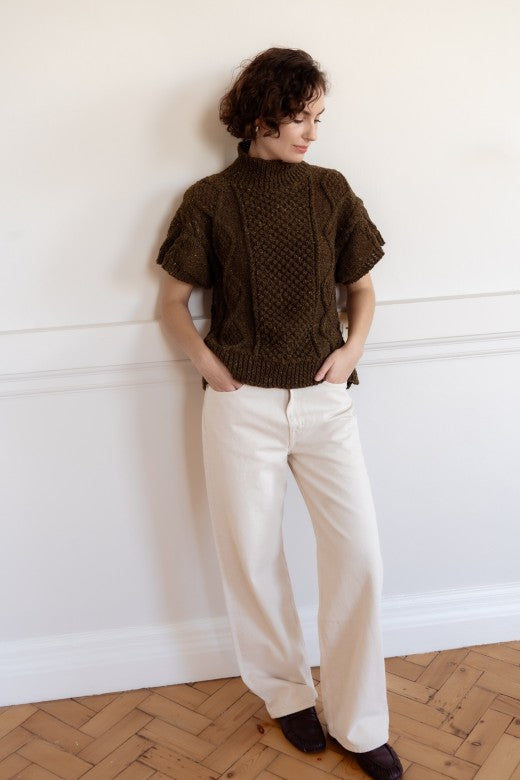Short Sleeve Handknit Aran Box Jumper-Jumper-STABLE of Ireland