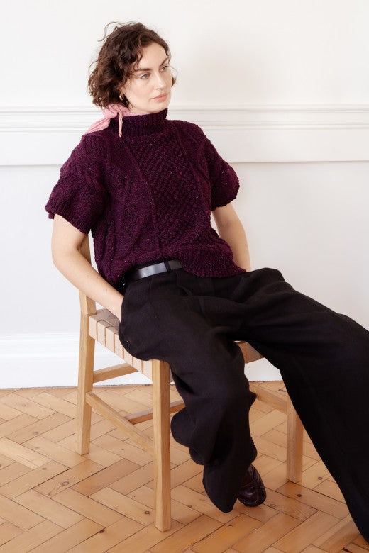 Short Sleeve Handknit Aran Box Jumper-Jumper-STABLE of Ireland