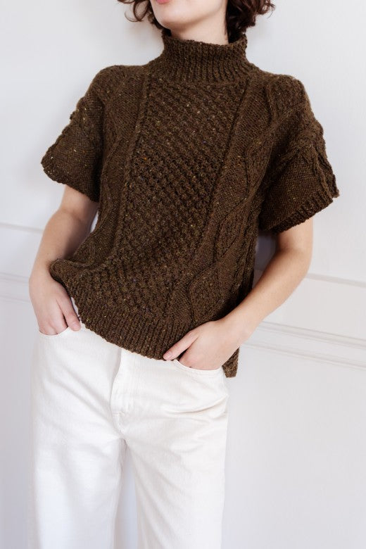 Short Sleeve Handknit Aran Box Jumper-Jumper-STABLE of Ireland