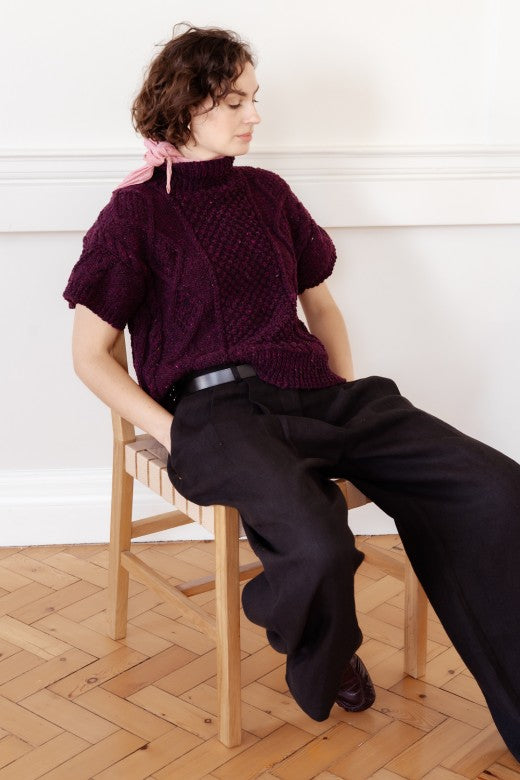 Short Sleeve Handknit Aran Box Jumper-Jumper-STABLE of Ireland