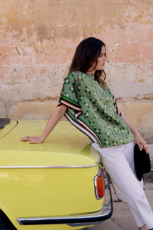 Small Shamrock Silk Top-Blouses-STABLE of Ireland
