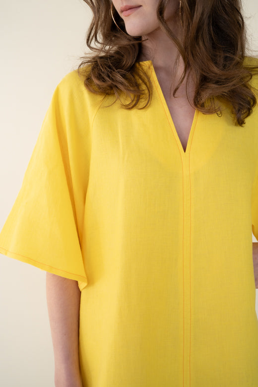 Sun Yellow Irish Linen Kaftan Dress-Dresses-STABLE of Ireland