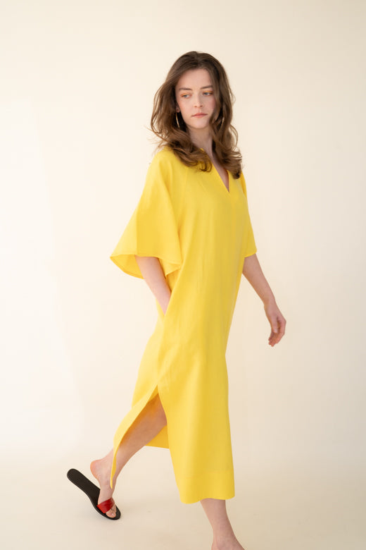 Sun Yellow Irish Linen Kaftan Dress-Dresses-STABLE of Ireland