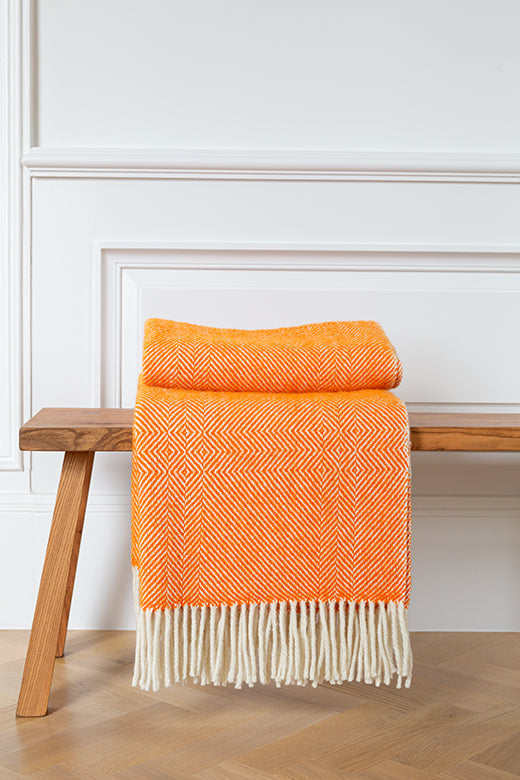 Tangerine Orange Jigsaw Handwoven Blanket