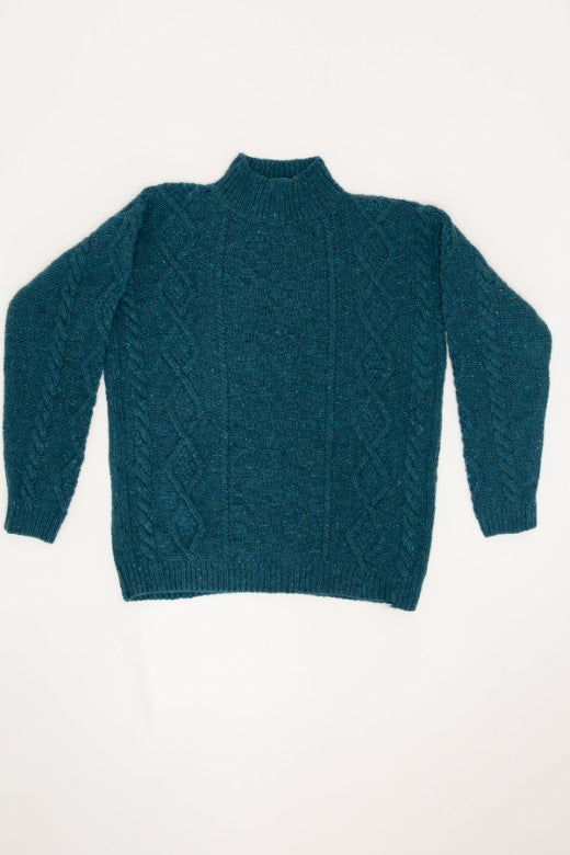 Teal Donegal Aran Jumper-Jumper-STABLE of Ireland