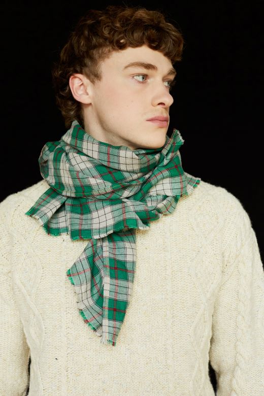 The STABLE Irish Linen Scarf - Green Check-Scarves & Shawls-STABLE of Ireland