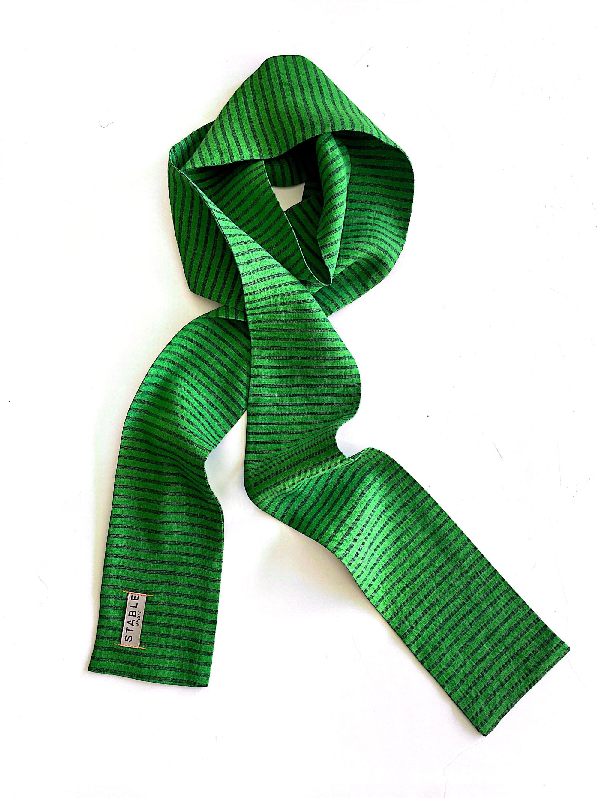 The STABLE Irish Linen Scarf - Green Stripe-Scarves & Shawls-STABLE of Ireland