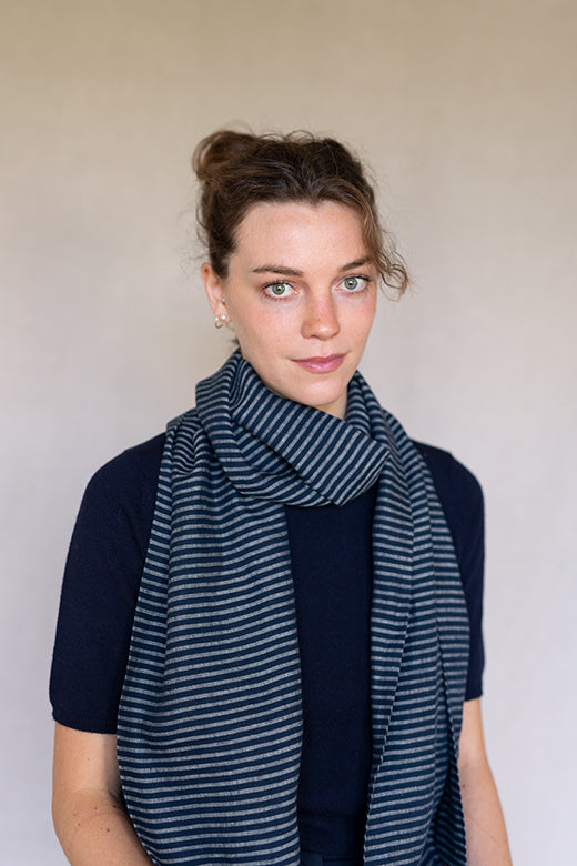 The STABLE Irish Linen Scarf Navy Stripe - Main Image