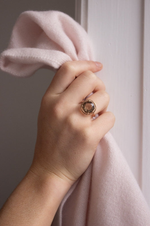 The Wicklow Bog Smokey Topaz Rose Gold Halo Ring-Jewelry-STABLE of Ireland