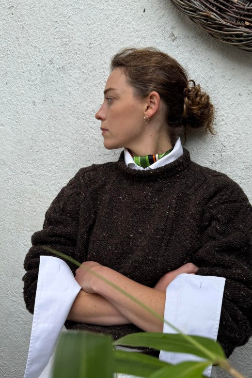 Turf Brown Donegal Aran Jumper-Jumper-STABLE of Ireland