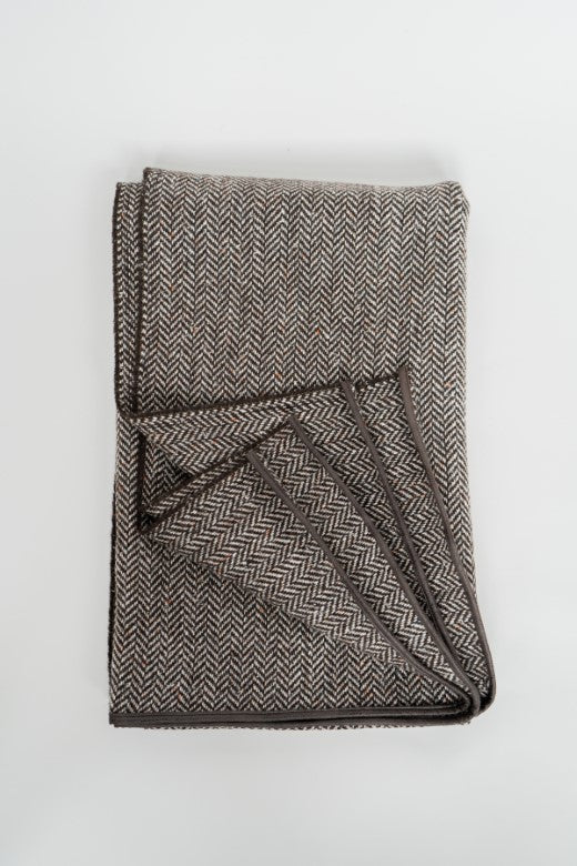 Turf Brown Wool Herringbone Tweed Blanket-Blankets-STABLE of Ireland