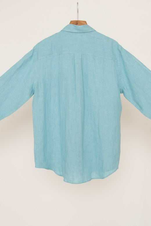 Turquoise Blue Irish Linen Shirt-Shirt-STABLE of Ireland
