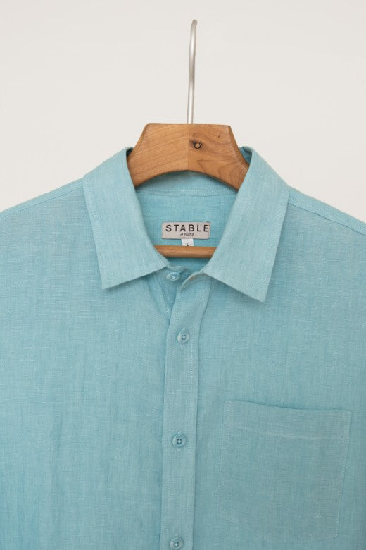 Turquoise Blue Irish Linen Shirt-Shirt-STABLE of Ireland