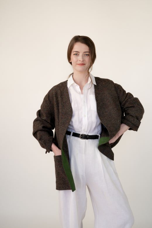 White Pleated Wide Irish Linen Trousers-Trousers-STABLE of Ireland