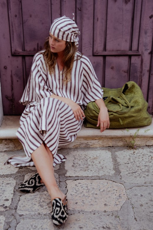 Stripe Irish Linen Kaftan Dress