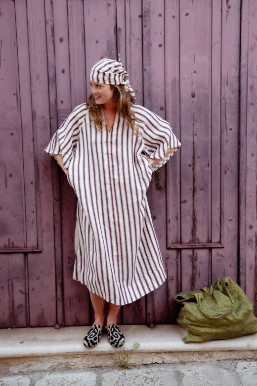Stripe Irish Linen Kaftan Dress