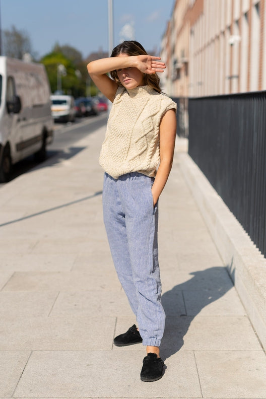 Blue Irish Linen Trousers-Trousers-STABLE of Ireland