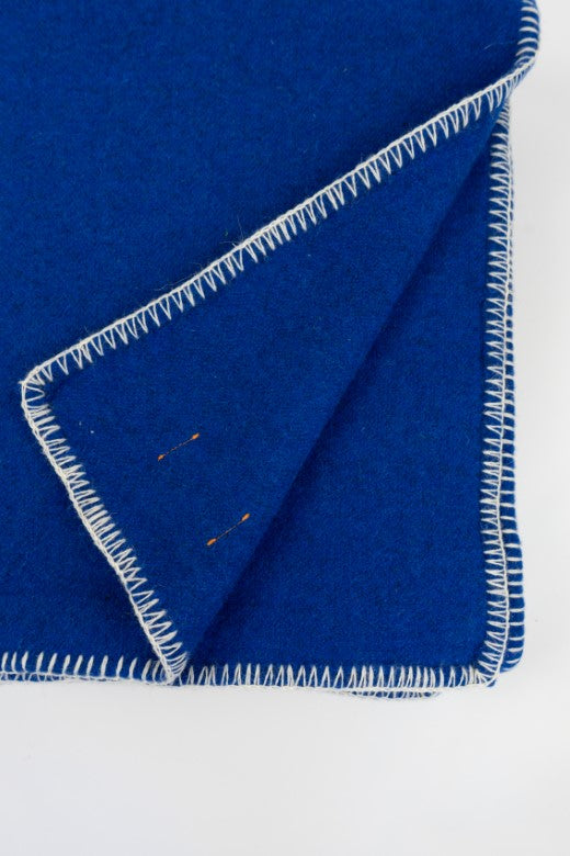 Blue Wool Bed Blanket with Blanket Stitch-Blankets-STABLE of Ireland