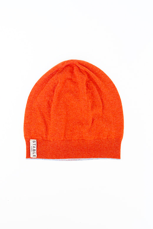 Burnt Orange Trim Cashmere Beanie-Hats-STABLE of Ireland