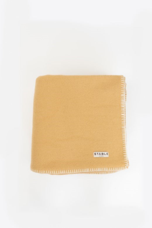 Camel Brown Wool Bed Blanket with Blanket Stitch-Blankets-STABLE of Ireland
