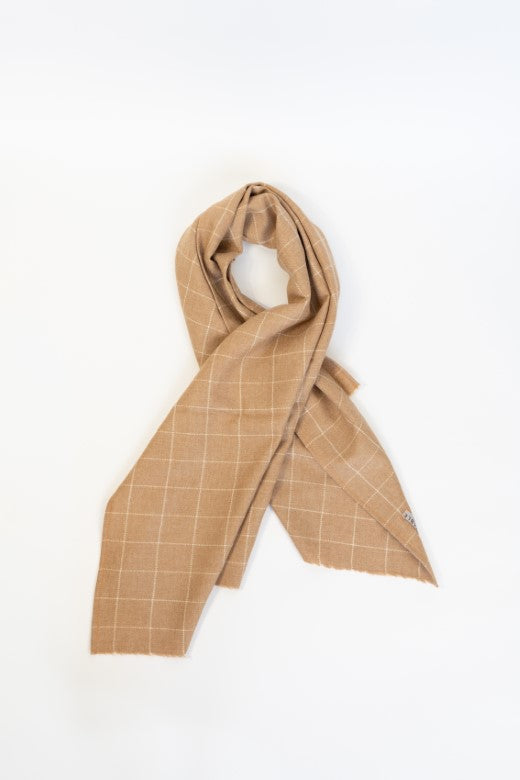 Camel Check Weave Scarf-Scarves & Shawls-STABLE of Ireland