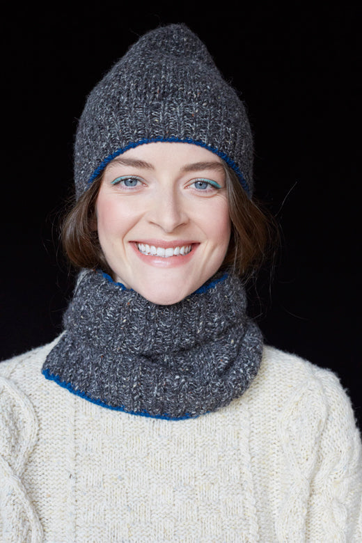 Charcoal Grey Snug with Klein Blue Trim-Scarves & Shawls-STABLE of Ireland