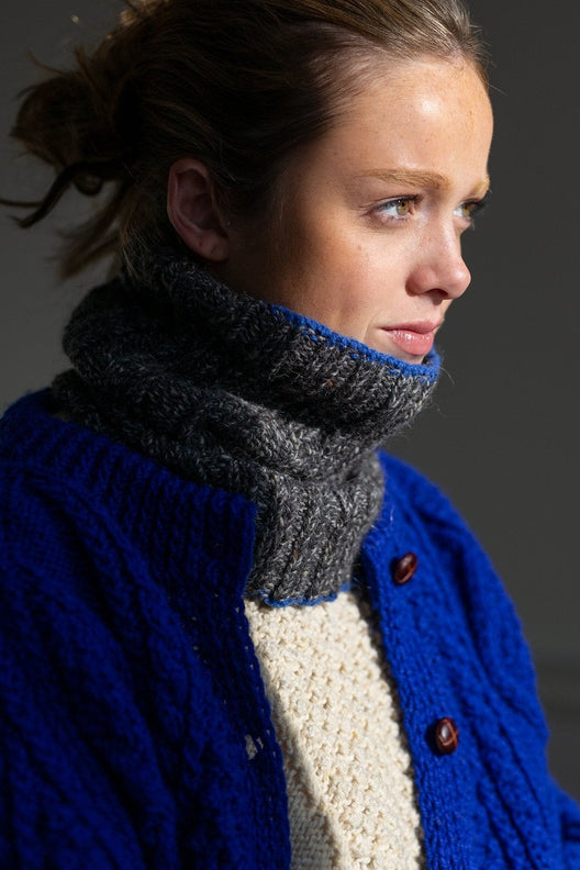 Charcoal Grey Snug with Klein Blue Trim-Scarves & Shawls-STABLE of Ireland