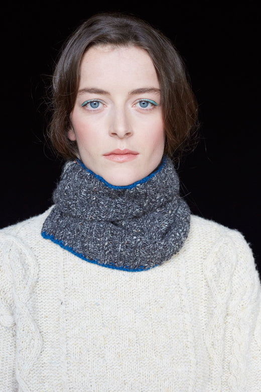 Charcoal Grey Snug with Klein Blue Trim-Scarves &amp; Shawls-STABLE of Ireland