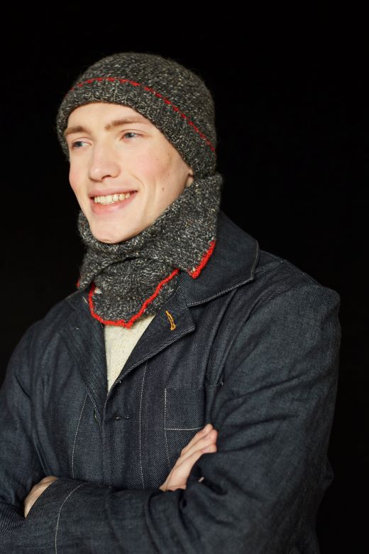 Charcoal Grey Snug with Red Trim-Scarves & Shawls-STABLE of Ireland