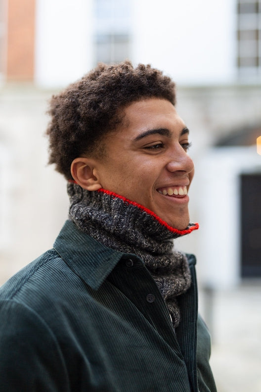 Charcoal Grey Snug with Red Trim-Scarves & Shawls-STABLE of Ireland
