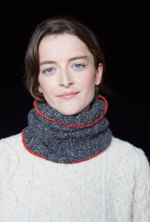 Charcoal Grey Snug with Red Trim-Scarves &amp; Shawls-STABLE of Ireland