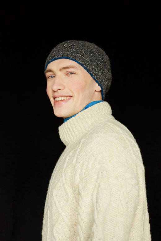 Charcoal Grey with Klein Blue Trim Merino Beanie-Hats-STABLE of Ireland