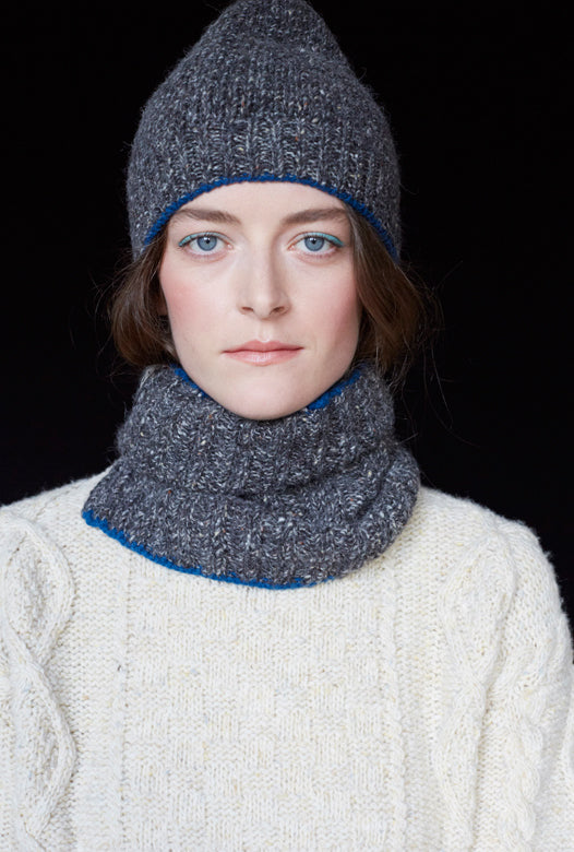 Charcoal Grey with Klein Blue Trim Merino Beanie-Hats-STABLE of Ireland