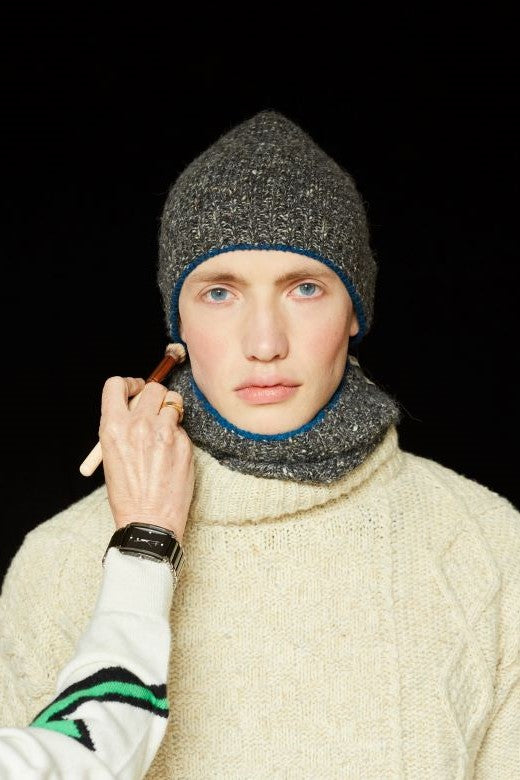 Charcoal Grey with Klein Blue Trim Merino Beanie-Hats-STABLE of Ireland