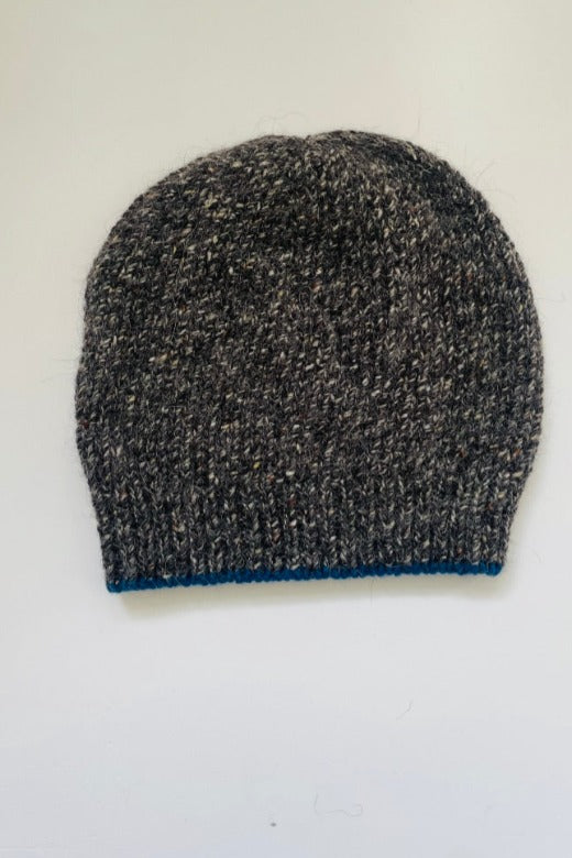 Charcoal Grey with Klein Blue Trim Merino Beanie-Hats-STABLE of Ireland
