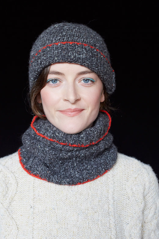 Charcoal Grey with Red Trim Merino Beanie-Hats-STABLE of Ireland