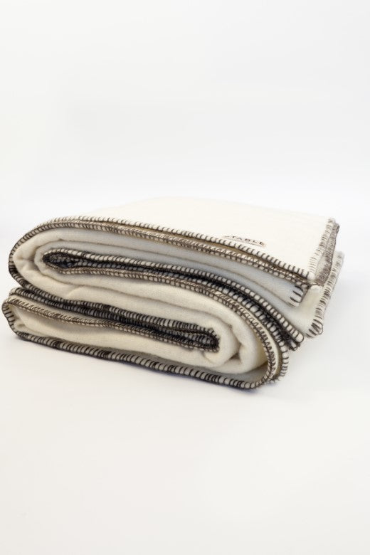 Cream Wool Bed Blanket with Blanket Stitch-Blankets-STABLE of Ireland