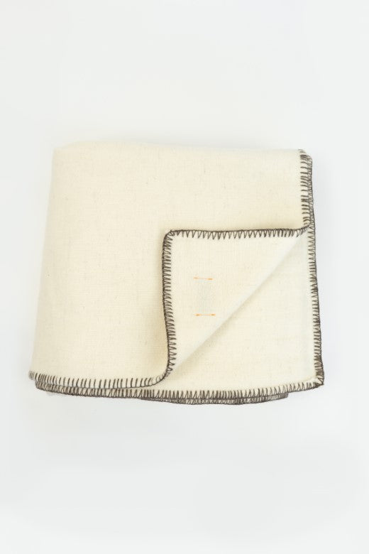 Cream Wool Bed Blanket with Blanket Stitch-Blankets-STABLE of Ireland