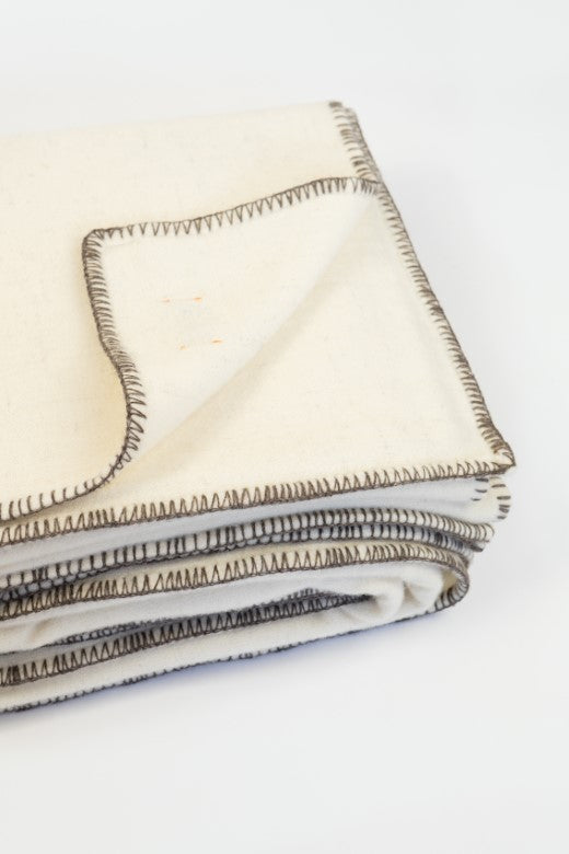 Cream Wool Bed Blanket with Blanket Stitch-Blankets-STABLE of Ireland