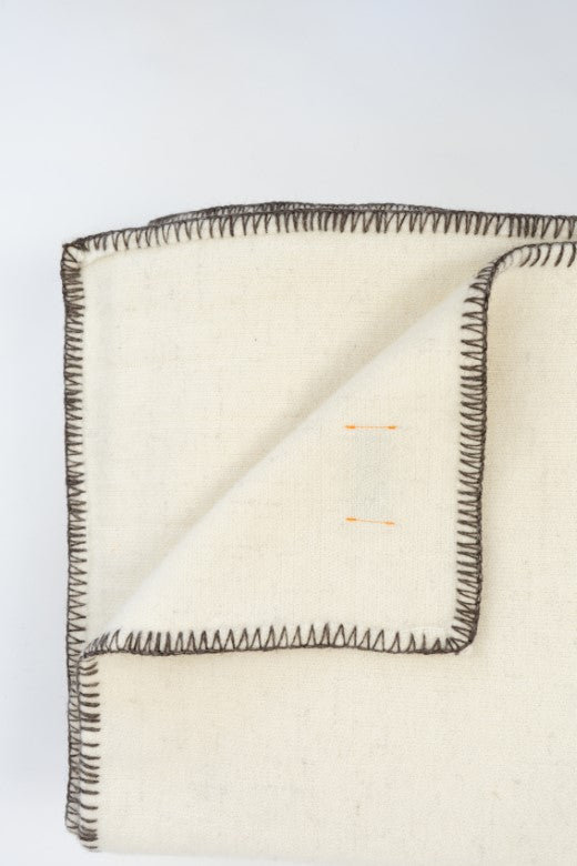 Cream Wool Bed Blanket with Blanket Stitch-Blankets-STABLE of Ireland
