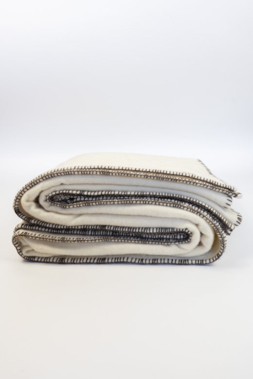 Cream Wool Bed Blanket with Blanket Stitch-Blankets-STABLE of Ireland