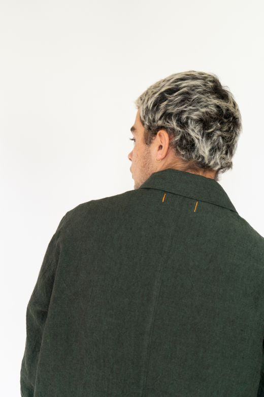 Dark Green Linen Utility Jacket-Coats & Jackets-STABLE of Ireland