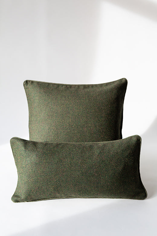 Dark Green Tweed Cushion Piped in Dark Green Irish Linen-Chair & Sofa Cushions-STABLE of Ireland