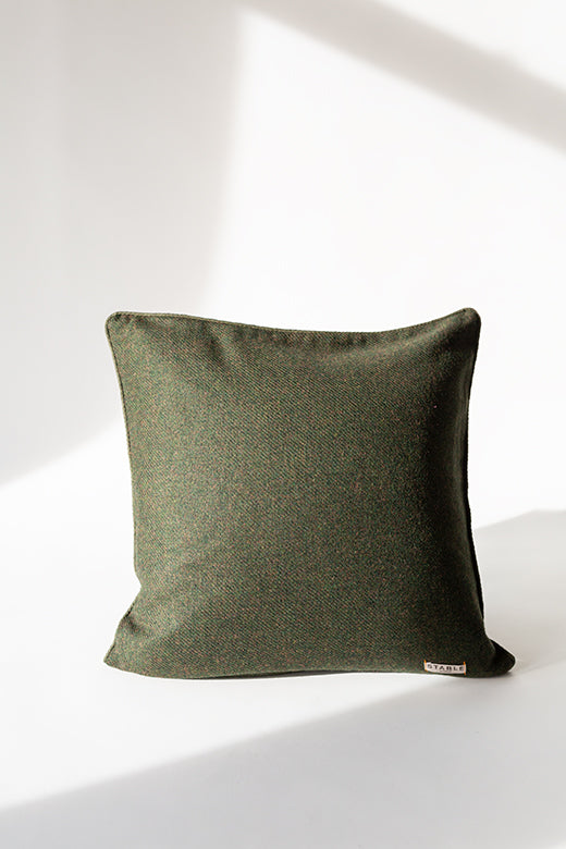 Dark Green Tweed Cushion Piped in Dark Green Irish Linen-Chair & Sofa Cushions-STABLE of Ireland