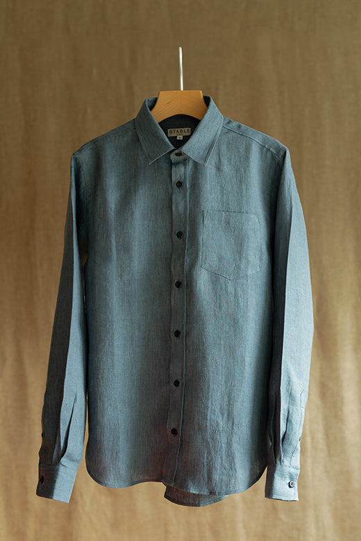 Denim Blue Irish Linen Shirt-Shirt-STABLE of Ireland