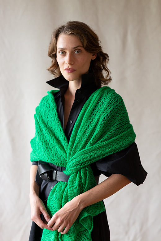 Fresh Green Knit Lace Alpaca Scarf-Scarves & Shawls-STABLE of Ireland