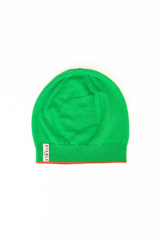 Fresh Green Trim Cashmere Beanie-Hats-STABLE of Ireland