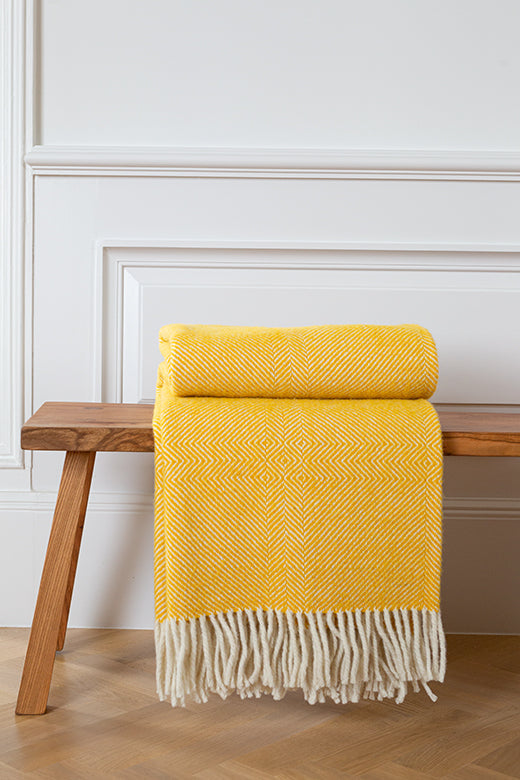 Gorse Yellow Jigsaw Handwoven Blanket-Blankets-STABLE of Ireland