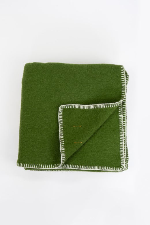 Green Wool Bed Blanket with Blanket Stitch-Blankets-STABLE of Ireland